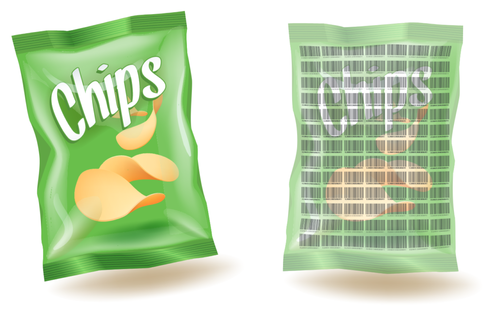 Visualization Digital Digimarc watermark on a chips packaging everywhere barcodes